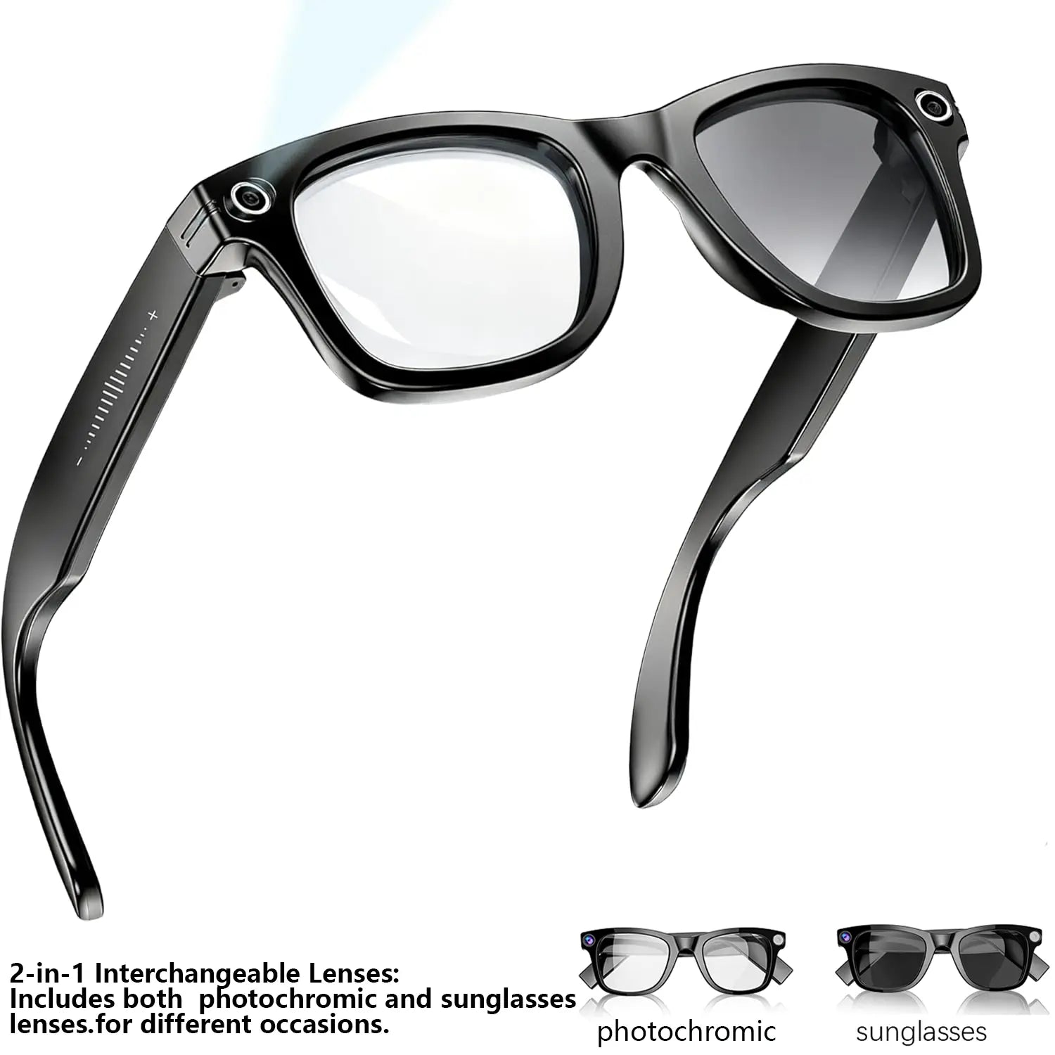 Multifunctional Smart AI Camera Glasses with 8MP Camera, Built-In Smart Voice Assistant, 160+ Languages Real-Time Translation, Photochromic Lenses, Bluetooth, Video Recording, Touch Adjustment, Hands-Free Photo & Recording for Travel, Conferences.