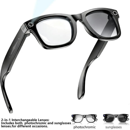 Multifunctional Smart AI Camera Glasses with 8MP Camera, Built-In Smart Voice Assistant, 160+ Languages Real-Time Translation, Photochromic Lenses, Bluetooth, Video Recording, Touch Adjustment, Hands-Free Photo & Recording for Travel, Conferences.