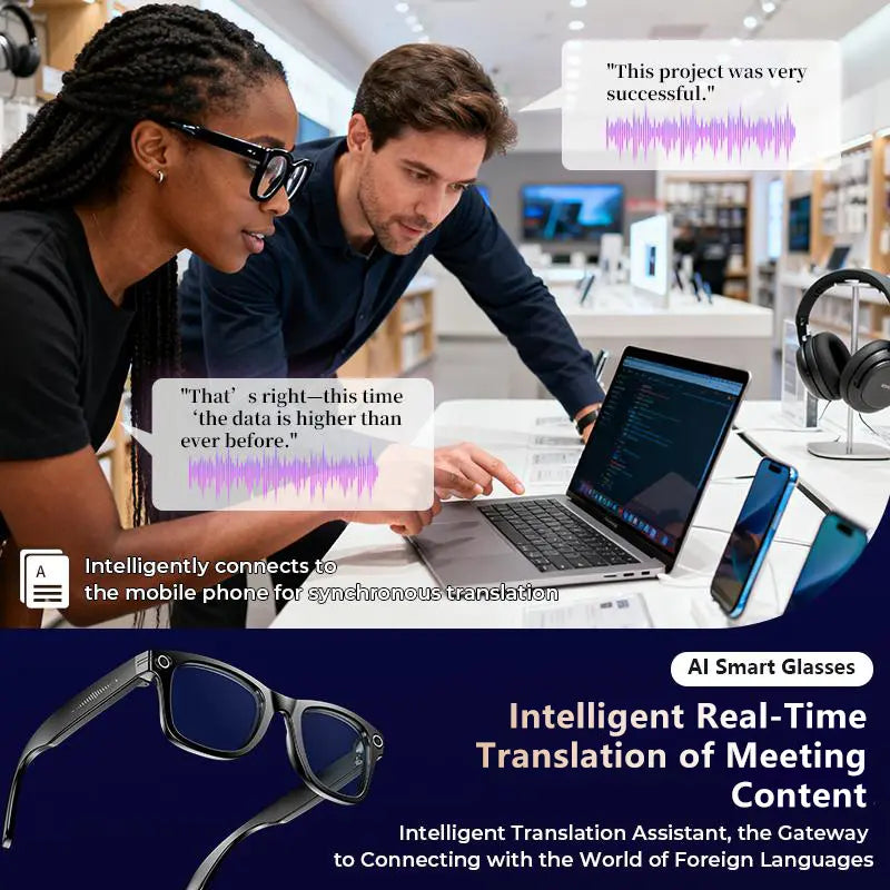 Multifunctional Smart AI Camera Glasses with 8MP Camera, Built-In Smart Voice Assistant, 160+ Languages Real-Time Translation, Photochromic Lenses, Bluetooth, Video Recording, Touch Adjustment, Hands-Free Photo & Recording for Travel, Conferences.