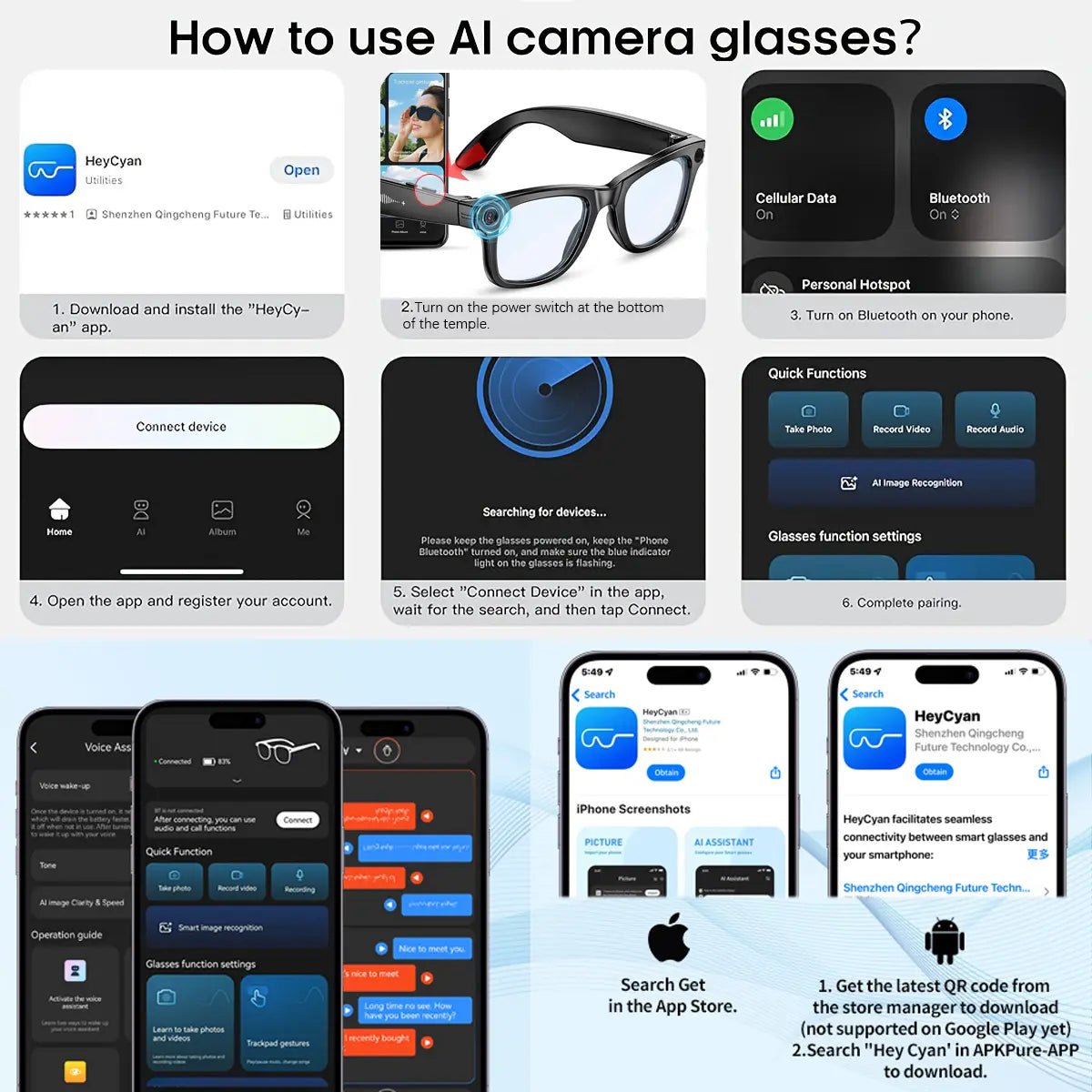 Multifunctional Smart AI Camera Glasses with 8MP Camera, Built-In Smart Voice Assistant, 160+ Languages Real-Time Translation, Photochromic Lenses, Bluetooth, Video Recording, Touch Adjustment, Hands-Free Photo & Recording for Travel, Conferences.