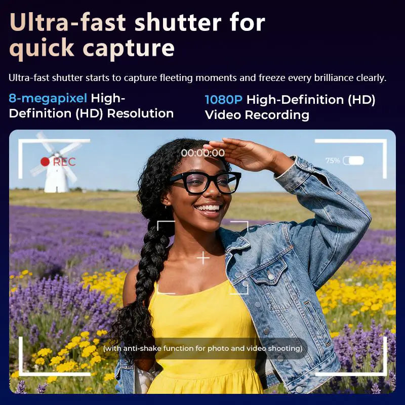 Multifunctional Smart AI Camera Glasses with 8MP Camera, Built-In Smart Voice Assistant, 160+ Languages Real-Time Translation, Photochromic Lenses, Bluetooth, Video Recording, Touch Adjustment, Hands-Free Photo & Recording for Travel, Conferences.